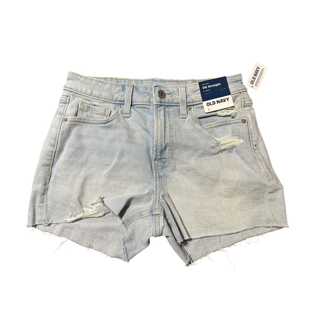 Old Navy‎ OG Straight High Rise Distressed Denim Shorts Light Wash Size 2